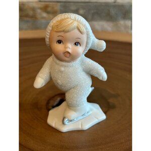 Vintage Ice Skating Homco Snow Baby Figurine Glittered Winter Decor Collectible